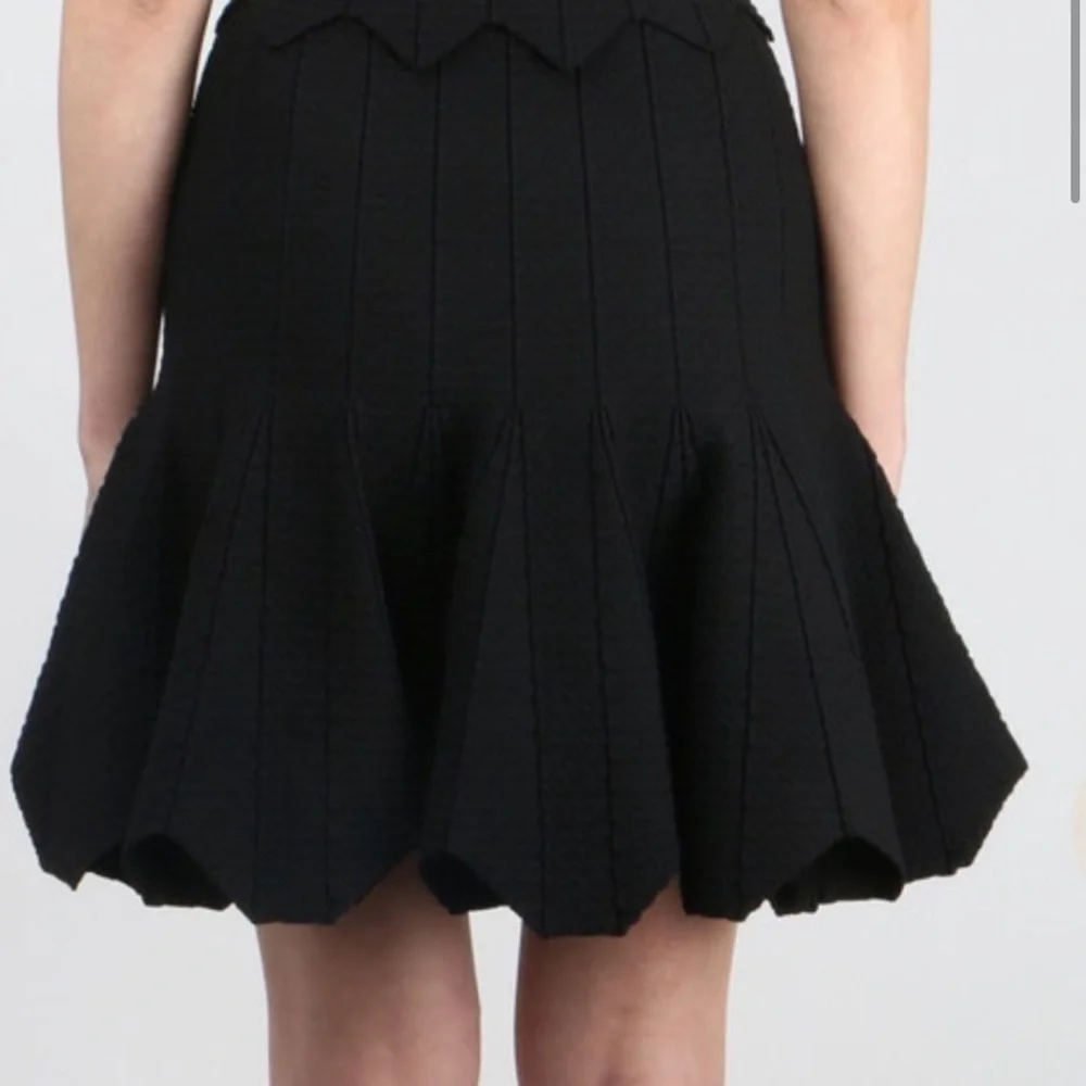 Jonathan Simkhai Pointelle Scallop Black Knew Length Skirt SIZE XS